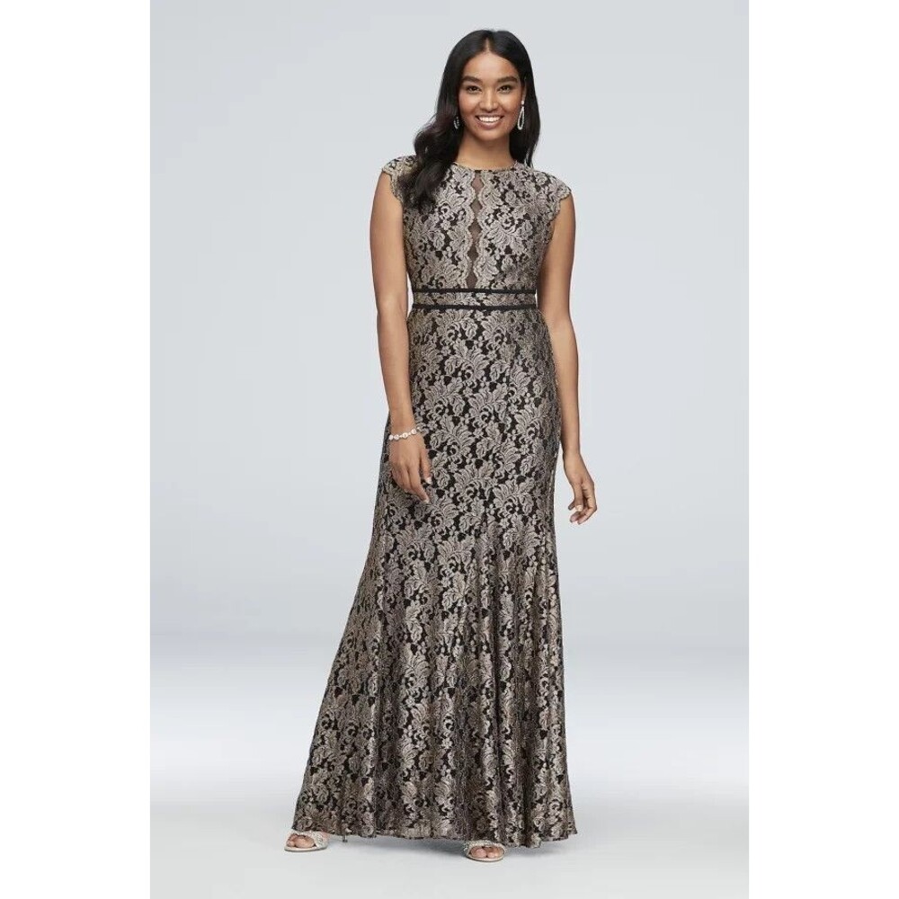 Nightway Metallic Lace Formal Dress Black Taupe Whimsigoth Romantic Fairy Grunge